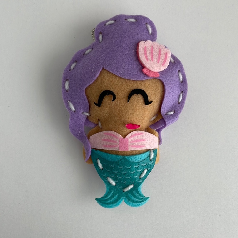Handcrafted Felt Mermaid Keychain - DIY Kid Craft Project - Backpack Charm Cute